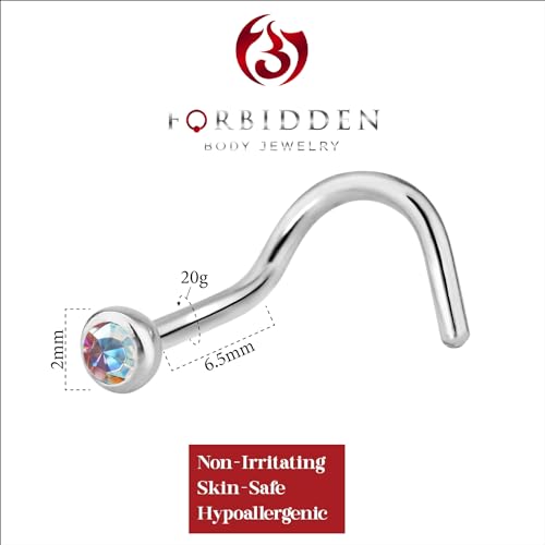 Forbidden Body Jewelry 20g Surgical Steel Press Fit CZ Crystal Nose Screw - style: Aurora Borealis CZ
