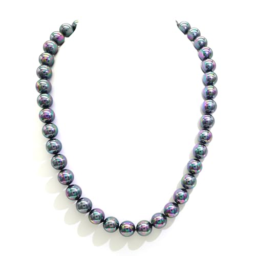 Long Simulated 10mm AAA Pearl Strand Necklace for Women Multicolor Pearl Choker Necklace 1920s Pearl Statement Necklace Costume Jewelry - color: 10mm Shell Pearl Black