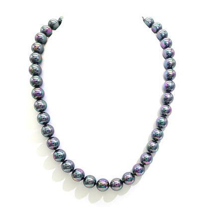 Long Simulated 10mm AAA Pearl Strand Necklace for Women Multicolor Pearl Choker Necklace 1920s Pearl Statement Necklace Costume Jewelry - color: 10mm Shell Pearl Black