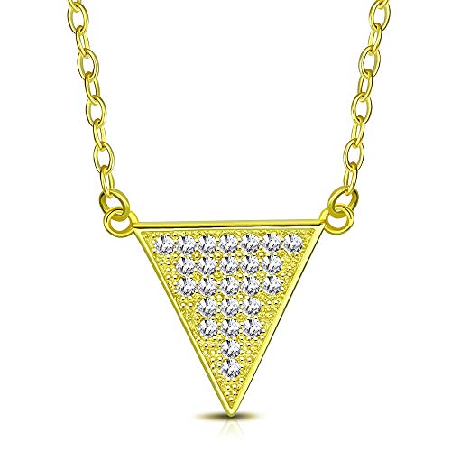 925 Sterling Silver White CZ Triangle Womens Pendant Necklace - color: Yellow