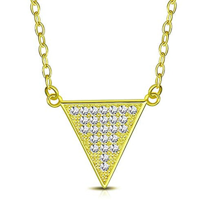 925 Sterling Silver White CZ Triangle Womens Pendant Necklace - color: Yellow