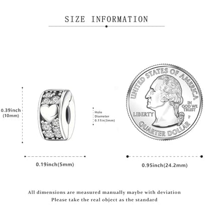 925 Sterling Silver Openable Clip Spacer Bead Fits Pandora Bracelet | Hypoallergenic Clip Stopper Charm, Star Clover Butterfly Floral Mom Heart Paved Zircon Gift for DIY Charm Bracelet Jewelry - color: Heart
