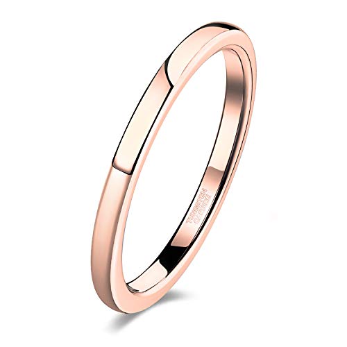 TRUMIUM 2mm 4mm 6mm 8mm Tungsten Wedding Band Ring for Men Women Silver/Rose Gold Plated/Rainbow/Gold Plated Domed High Polish Engagement Promise Rings Comfort Fit 4-15 - color: 2mm rose gold plated