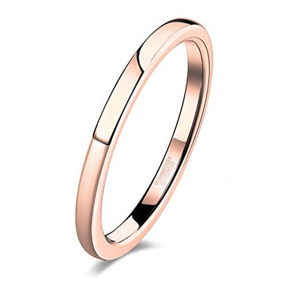 TRUMIUM 2mm 4mm 6mm 8mm Tungsten Wedding Band Ring for Men Women Silver/Rose Gold Plated/Rainbow/Gold Plated Domed High Polish Engagement Promise Rings Comfort Fit 4-15 - color: 2mm rose gold plated