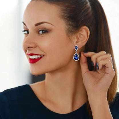 EVER FAITH Women's Austrian Crystal Wedding Tear Drop Dangle Earrings | Bridal Prom Jewelry for Bride Bridesmaid - color: Navy Blue
