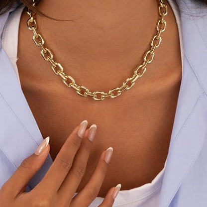 Moodear Layered Necklace for Women 14K Gold Plated/Silver Plated Cuban Link | Paperclip Chain Toggle Clasp, Chunky Layered Design, Fashion Jewelry, Daily Wear & Special Occasions - style: Gold Paperclip