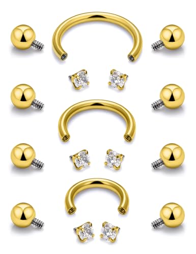 Oufksiyy 16g Septum Rings Internally Threaded Surgical Steel Septum Jewelry Lip Rings Hoop Labret Jewelry Horseshoe Earrings Daith Piercing Jewelry for Women Men 6mm 8mm 10mm 12mm Silver Gold Black - color: Gold Septum Piercing jewelry 16G