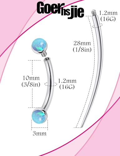 F136 Titanium 16g 6/8/10mm Opal Eyebrow/Rook/Snug/Vertical-Labret/VCH/Snake-Eyes/Anti-Tragus/Christina/Daith/Belly-Button/Bridge/Hood/Surface Curved Barbell Piercing Jewelry for Women Men - color: Blue, size: 10mm=3/8in