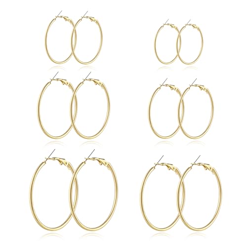 6 Pairs Gold and Silver Plated Hoop Earrings Set for Women – Trendy Silver and Gold Huggie Hoops, Big Silver and Gold Earrings, Chunky Jewelry for Multiple Piercings, Fashion Gift Pack, Stylish Silver Jewelry for Everyday Wear - color: Gold 2
