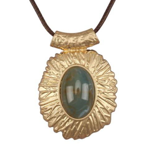 GelConnie Leather Necklace for Women Round Wooden Pendant Long Leather Choker Vintage Sweater Necklace Gold Chunky Boho Necklaces for Women - style: Large Stone Pendant Necklace