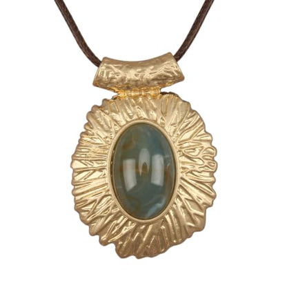 GelConnie Leather Necklace for Women Round Wooden Pendant Long Leather Choker Vintage Sweater Necklace Gold Chunky Boho Necklaces for Women - style: Large Stone Pendant Necklace
