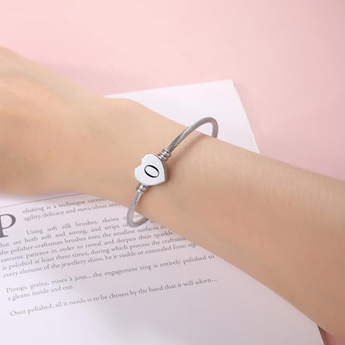 MUERDOU Initial Bracelet for Women Alphabet 26 Letters Bracelet Heart Cable Charm Bracelets Gifts for Her - style: O