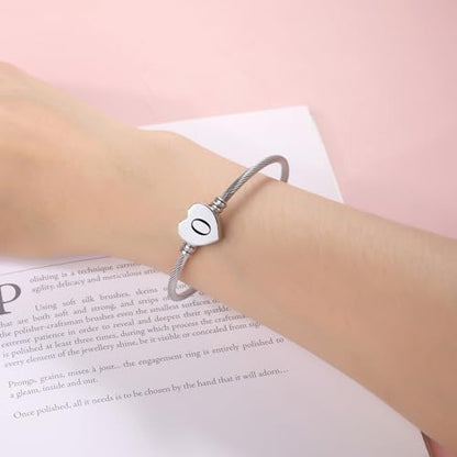 MUERDOU Initial Bracelet for Women Alphabet 26 Letters Bracelet Heart Cable Charm Bracelets Gifts for Her - style: O