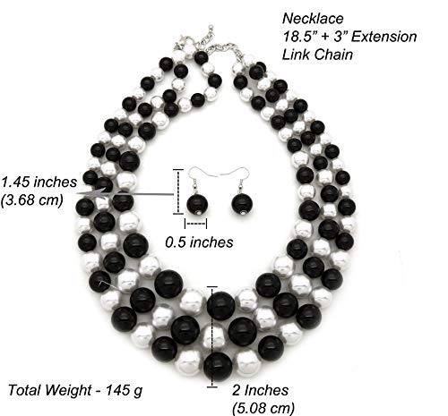 Fashion 21 Women's Faux Pearl Three Multi-Strand Statement Necklace and Earrings Set - color: Black + White
