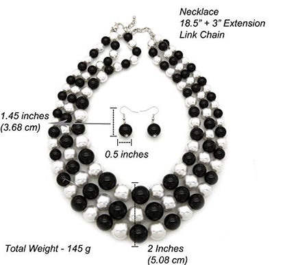 Fashion 21 Women's Faux Pearl Three Multi-Strand Statement Necklace and Earrings Set - color: Black + White