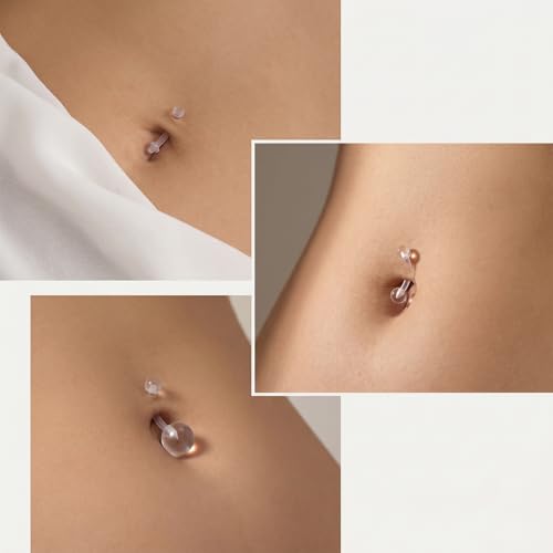 12 Pack Plastic Belly Button Rings Clear Tongue Rings Pregnancy Belly Ring | Curved Barbell Clear Piercing Retainer Invisible Navel Ring for Surgery Work Sports