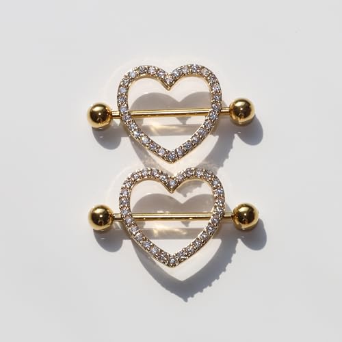 BSJ4U Nipple Piercing Jewelry 14G Stainless Steel Nipple Rings for Women Heart Butterfly Flower Bow Nipple Barbells - color: Gold Clear CZ Nipple Piercing Jewelry