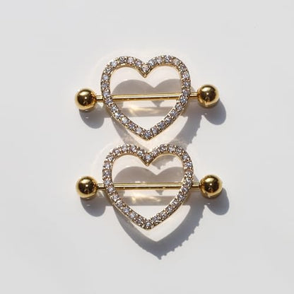 BSJ4U Nipple Piercing Jewelry 14G Stainless Steel Nipple Rings for Women Heart Butterfly Flower Bow Nipple Barbells - color: Gold Clear CZ Nipple Piercing Jewelry