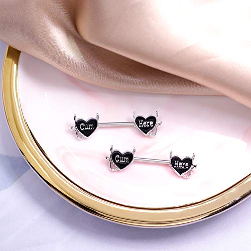 Letter Nipple Ring 14G 316L Surgical Steel Nipple Barbell Heart Shape Devil Body Piercing Jewelry for Women Men - color: black C