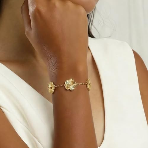 Gold Bracelet Stack,18K Gold Plated Clover Bracelet Love Gold Bangles Tennis Bracelet,3Pcs Gold Bracelets for Women Trendy Non Tarnish Gold jewelry for Women Gift - color: GOLD