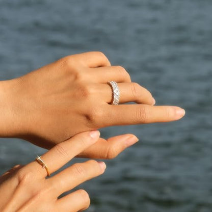 STORYJEWELLERY Eternity Band Rings for Women, Heart Ring, Gold Plated Wedding Bands for Women, Purity Ring, Cubic Zirconia Travel Rings