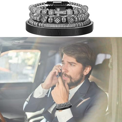 Mens Bracelet Beaded Bracelets Micro Pave Zircon Bracelets for Men Women Bracelets for Men Stainless Steel Cuff Bangle - color: I-black