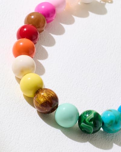 Chunky Beaded Choker Necklace for Women Boho Statement Necklace with Large Pearl Blue Brown Tone Resin Beads Summer Beach Jewelry Gifts - color: Colorful