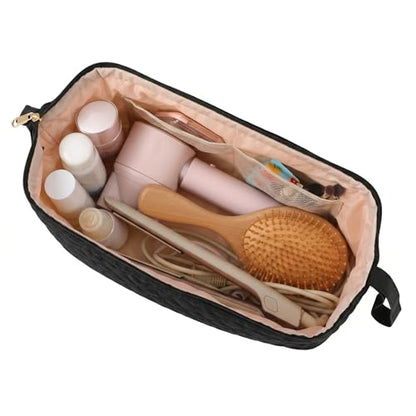 TeeYee Nylon Hair Tools Travel Bag for Dyson Airwrap Quilted Toiletry Bag | Travel Storage Bag for Shark Flexstyle/Curling Iron,Water-repellent,Wide-open,Well-structured,Heat-safe lining,002black - color: 002Black