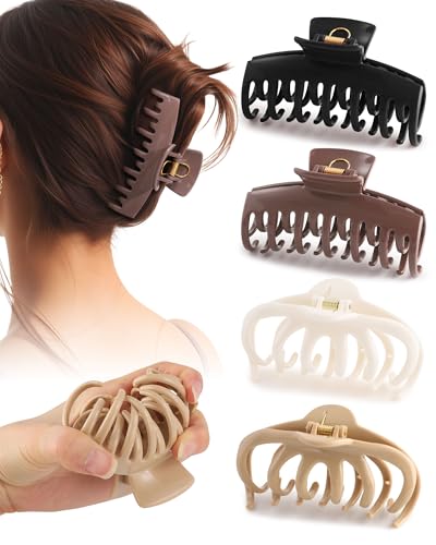 4 Pack Silicone Flexible Hair Claw Clips - Nonslip Large Bendable Soft Claw Clip for Women, Silicone Hair Clips Hair Accessories - color: Beige+Brown+Coffee+Black