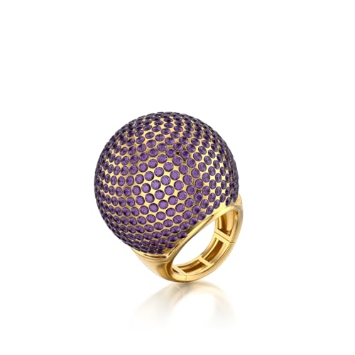 Gold Snowball Rhinestone Cocktail Ring – Adjustable Stretch Sparkling Party Jewelry for Women, Elegant Costume Ring for Evening Wear, Wedding, Prom - color: purple