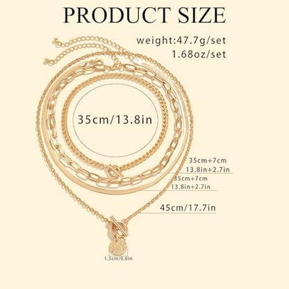 QCWN Gold Layered stacked Necklaces for women 3PS Chunky Statement Necklaces Stack Mixed Metal Charm Necklace for Women Trendy Coin Jewelry Gift for Her Gifts - style: Layered stack6