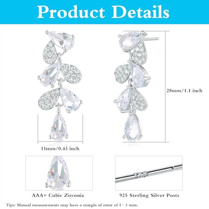 Gemsme Bridal Wedding Earrings for Brides Bridesmaides, 925 Sterling Silver Posts hypoallergenic Cubic Zirconia stud,Drop & Dangle Earrings for Women Jewelry Gifts - color: White - Leaf Shape