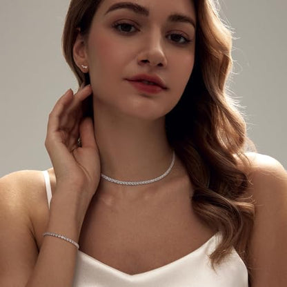 Luxval Tennis Necklace 14K Gold Plated Rhinestone Butterfly Choker Necklaces for women Dainty Zirconia Cut Faux Diamond chain 3mm - color: Silver-moon tennis set