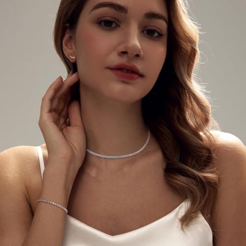 Luxval Tennis Necklace 14K Gold Plated Rhinestone Butterfly Choker Necklaces for women Dainty Zirconia Cut Faux Diamond chain 3mm - color: Silver-moon tennis set