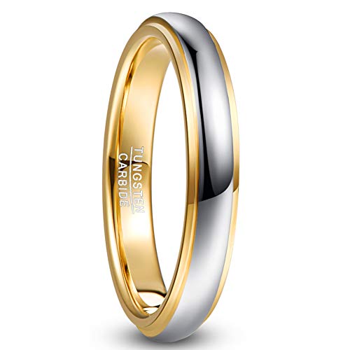 NUNCAD Men Women Tungsten Wedding Engagement Band | 4/6/8mm Two-tone Gold Silver, Domed Polished Step Edges, sizes 5-12 Wedding Band - color: 4mm-Gold & Silver