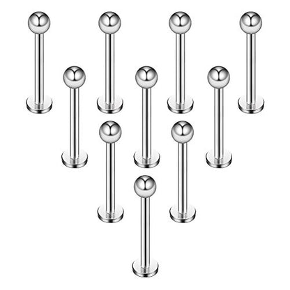 16G 316L Stainless Steel 3mm Ball Labret Monroe Lip Ring Tragus Helix Cartilage Earring Stud Barbell Bar Length 6mm 8mm 10mm 12mm Body Piercing Jewelry - color: Silver, size: 10MM