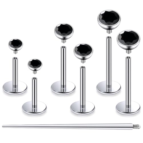 F136 Titanium 20/18/16G Internally Threaded Flat Back Stud Earrings Nose Rings Lip Medusa Monroe Labret 6/8/10mm Short/Long Bar Piercing Jewelry with Taper for Women Men - color: Black, size: 18g=1.0mm
