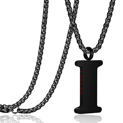 Initial 26 Letter A to Z Pendant Necklace for Teen Women Men 24" Chain | Large Alphabet Letter Personalized Charm Pendant,Engraving Red 'I CAN DO ...' on Back - style: I