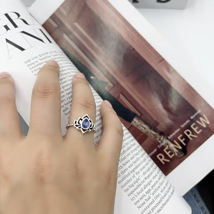 Lotus Ring for Women - Zircon Inlaid Flower Promise Ring - My Trauma Inspirational Statement Floral Jewelry Gift - color: purple