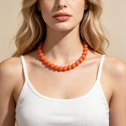 Chunky Beaded Necklace for Women 16mm Round Bead Resin Modern Statement Necklace Jewelry Accessories - color: orange