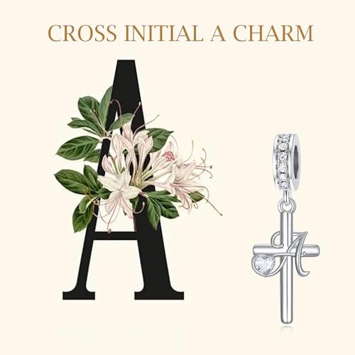 PROESS Initial Cross Charm 925 Sterling Silver Letter A B C Pendant Dangle Charm Beads for Bracelet Initial Cross Jewelry Gifts for Women - style: 1-A