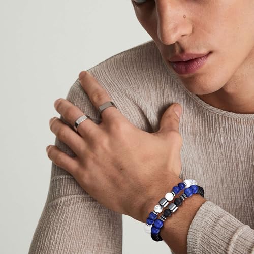 Mens Beaded Bracelets Set 8MM Tiger Eye Lava Stone Stretch Natural Stone Men's Bead Bracelet Mens Bracelet - color: 4,black,gray,lava rock,white bracelet