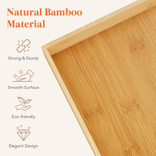 Lifewit Drawer Organizers 10 Pack(22 Grid) with 12 Inserts | Adjustable Bamboo Wooden Trays for Utensils, Silverware, Makeup, Kitchen, Bathroom, Office, Vanity Storage