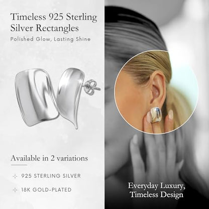 18K Gold Plated Sterling Silver Earrings for Women – Pure & Polished, Twist, Square, Hinged Tube, Abstract & Heart Shape Hoops – Lightweight, Hypoallergenic, Non-Tarnish Jewelry (Sizes: 3x35mm-46x30mm) - color: Silver, size: Rectangular Shape (22 x 16mm)