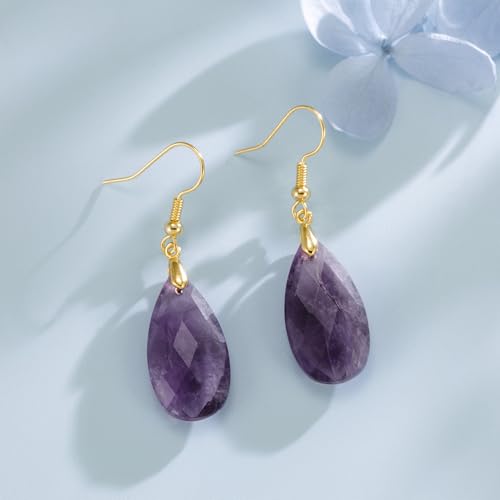 SELOVO Teardrop Fishhook Dangle Drop Earrings for Women Crystal Earring - color: Purple-Gold Color Hook