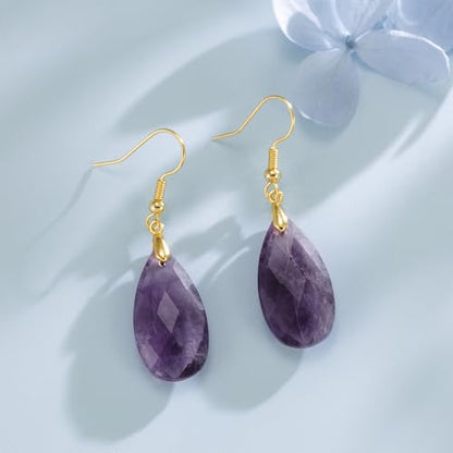 SELOVO Teardrop Fishhook Dangle Drop Earrings for Women Crystal Earring - color: Purple-Gold Color Hook