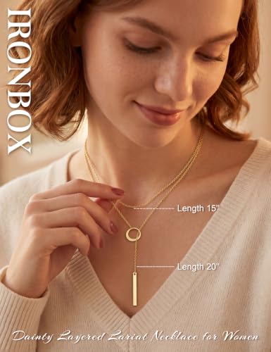 IRONBOX Long Necklaces for Women Trendy 14K Gold Plated Lariat Y Necklace | Hypoallergenic, Adjustable, Gold Silver Drop Necklace, Durable Layered Chain, Dainty Pendant Jewelry, Daily Wear, For Gift