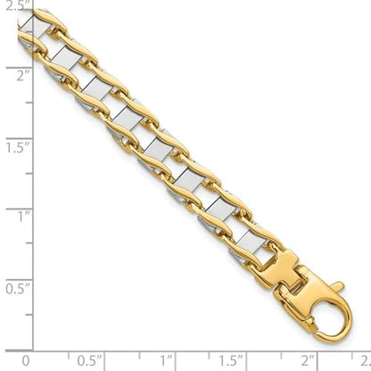 14K Two-tone Gold 7.5mm Hand-polished Fancy Link Chain Bracelet 8.5"