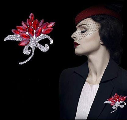seven wolves Women's Austrian Crystal Brooch Wedding Flower Leaf Bouquet Brooch - color: 1-Red Multicolor