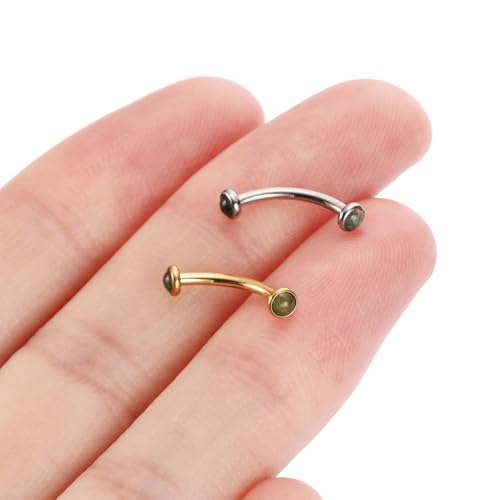 G23 Titanium Eyebrow Piercing Jewelry Eyebrow Rings Curved Barbell 16G Eyebrow Belly Button Ring Navel Rings Rook Daith Earrings Lip Ring Eyebrow Jewelry 6mm-12mm - color: 2PCS,Disc Shape Moss Agate,Gold